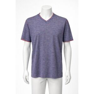 Roundtree & Yorke Mens Soft Washed V-Neck Space Dye Striped T-Shirt Blue Red L